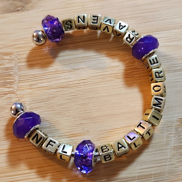 Hand Crafted NFL Ravens Cuff Bracelet Gold Purple Baltimore Football Jewelry - Picture 4 of 8